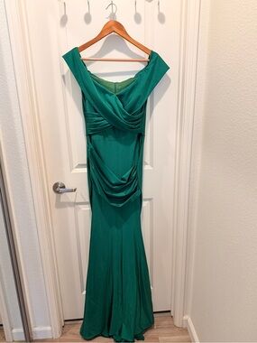Jessica Angel Green Draped Off-Shoulder Dress
